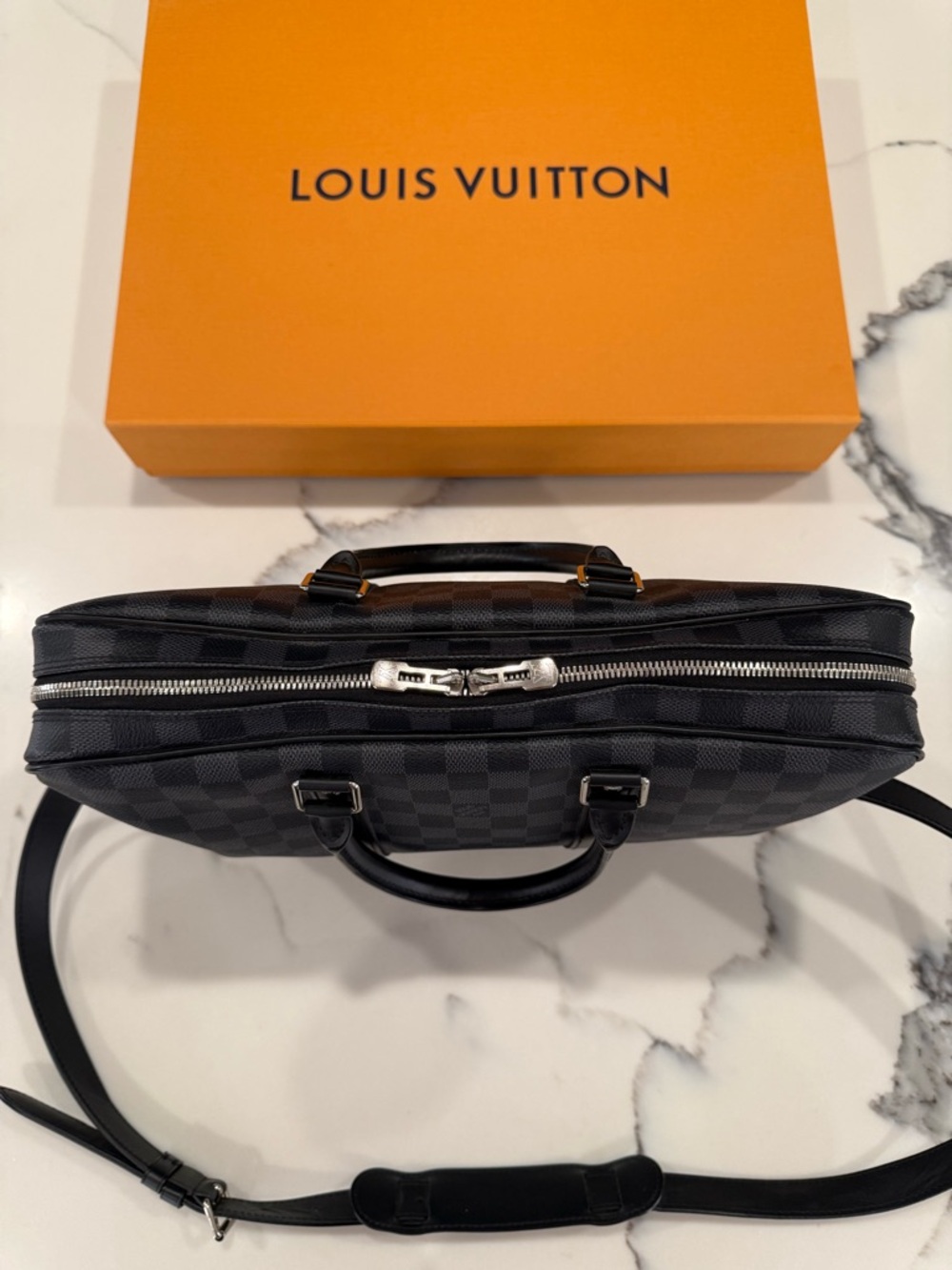 Men's Checkered Briefcase Messenger Bag - Black - Picture 3 of 12